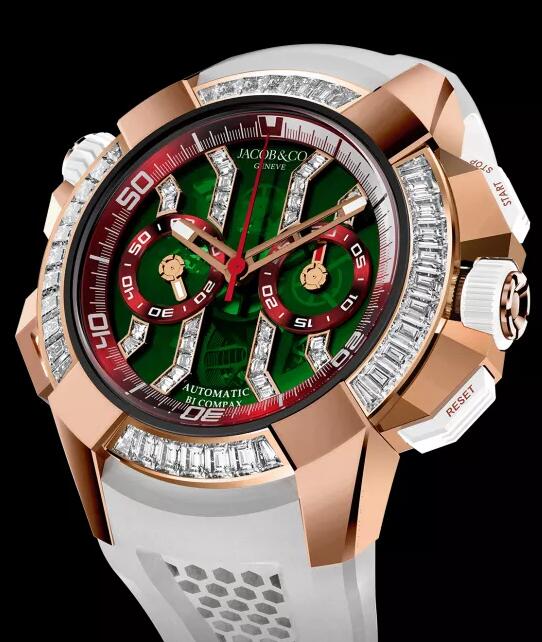 Jacob & Co EPIC X CHRONO BAGUETTE ROSE GOLD GREEN MINERAL CRYSTAL DIAMOND-SET DIAL EC423.42.BD.BB.ABRUA Replica watch